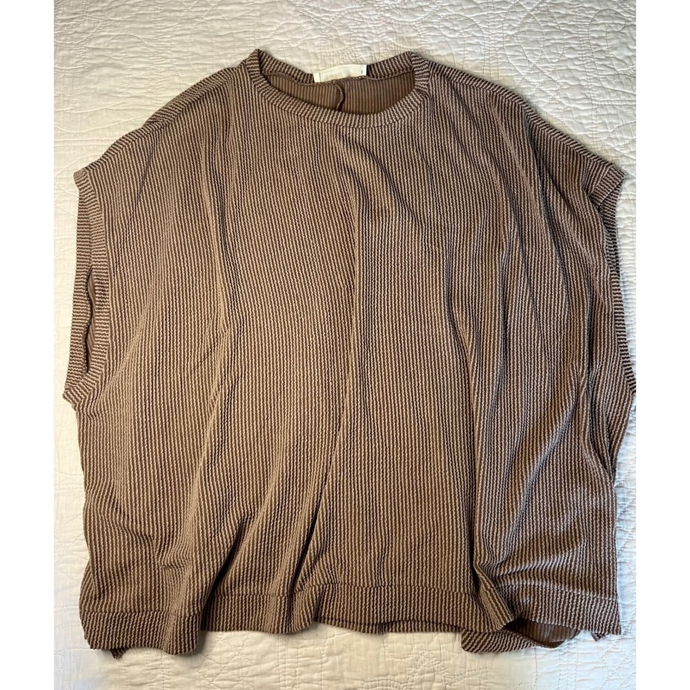 Three Bird Nest Womens XL Oversized Ribbed Knit Top Mocha Brown Boho Boxy Tee